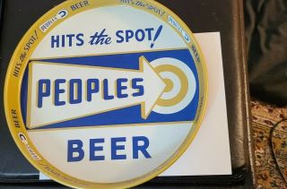 Vintage Peoples Brewing Co Beer Tray Oshkosh,  Wi Hits The Spot Blue & Gold 1950s