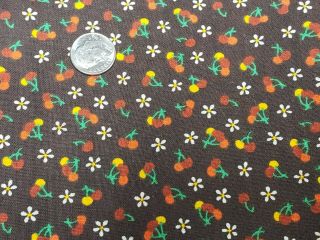 4 Yds Vintage Cotton Fabric Quilt Material 44 " Tiny Cherries Floral Doll Crafts