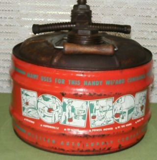 WIZARD GAS CAN VINTAGE UTILITY CONTAINER 2 1/2 GALLON WESTERN AUTO OUTBOARD FARM 3