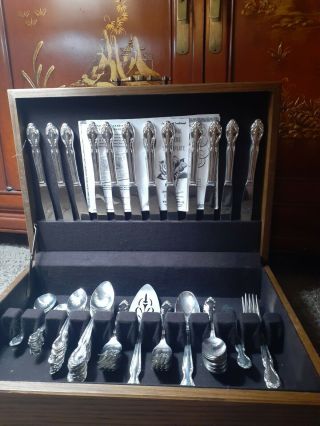 78 Pc Wm Rogers Silverplate Lady Densmore Woodland Rose Flatware Silver Plate