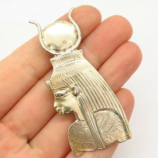 925 Sterling Silver Vintage Egyptian Pharaoh Nefertiti Pin Brooch / Pendant