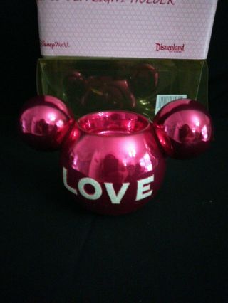 Disney Mickey Mouse Head Glass Tea Light Holder Love Valentines Pink