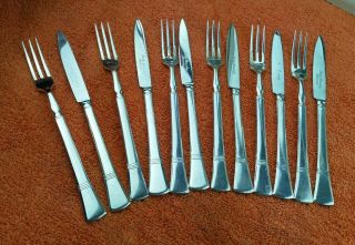 Art Deco Style Vintage 12 Piece Fruit Knife & Fork - Silver Duchess Plated Epns
