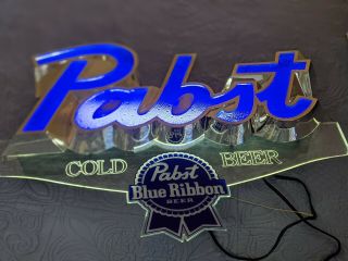 Pabst Blue Ribbon Beer Sign Light Up 3d Logo Pbr Vtg Pub Bar Man Cave Room