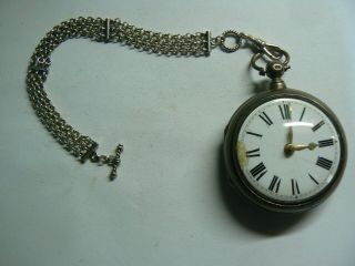 Stunning Vintage Sterling Silver Belcher Pocket Watch Chain T - Bar Parrot Lock