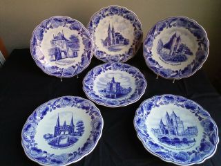 Set Of 6 Vintage Norelco Delft Blue Plates - Hand Painted Dutch Cities
