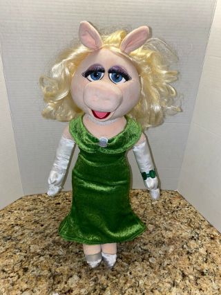 Euc Authentic Disney Store Miss Piggy Muppets Plush Doll Green Dress Gown 19”