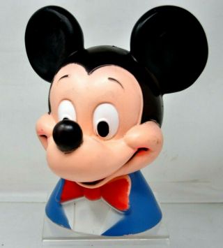Vintage 1971 Walt Disney Mickey Mouse Head Bust Plastic Coin Piggy Bank 10.  5 "