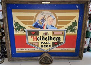 Vintage 1950s Alt Heidelberg Pale Beer Advertising Sign Tacoma Wa Carling Brew