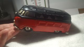 Vintage Bandai Japan Tin Friction Toy Vw Volkswagen Van Red & Black 6.  5 " Length