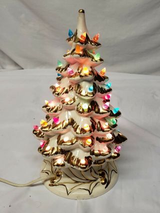 Vintage 12 " White Ceramic Christmas Tree Light Up Holland Mold Decoration