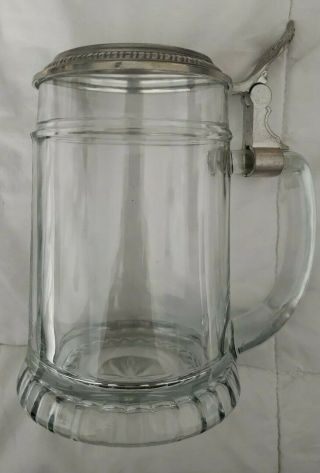 Vintage West German Kurfursten Brew Pewter Lid Glass Beer Stein Tankard Cup Mug