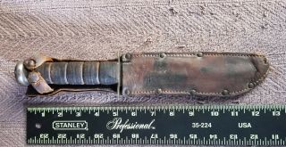 Vintage Ww Ii Ka - Bar Usn Fighting Knife And Orig Leather Sheath