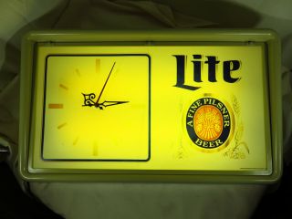 Large 30.  5 X 18 " Vtg 1983 Miller Lite Beer Light Up Sign / Clock