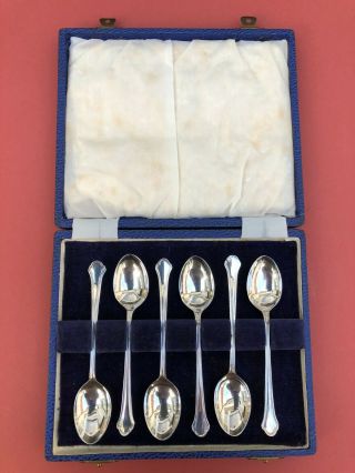 Hallmarked Antique Boxed Set Of 6 Sterling Silver Coffee Spoons - Sheffield 1946
