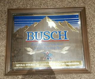 Vintage Busch Beer Mirror Sign Large 24 " X 20 1/2 " Wood Framed Man Cave Garage