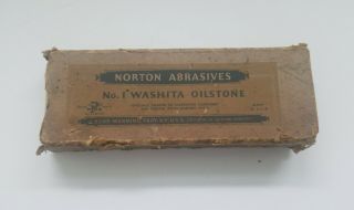 Vintage Norton Abrasives No.  1 Washita Oilstone Made In Usa Troy N.  Y.