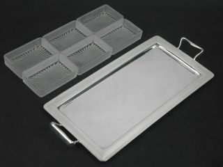 Art Deco Hors Doeuvres Tray - Silver Plated & Glass - Sheffield