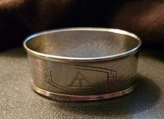 Webster Sterling Silver Arts & Crafts Oval Napkin Ring With Geometric Engraving