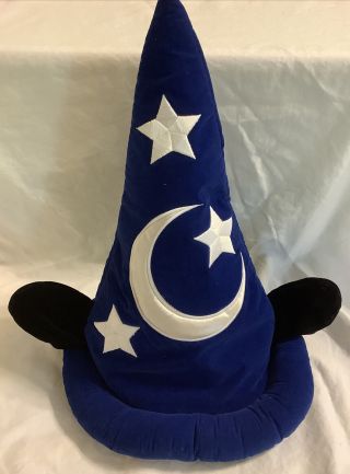 Disney Parks Mickey Mouse Wizard Sorcerer Fantasia Plush Ears Hat Adult Size