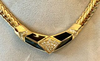 Vintage Christian Dior Designer Runway Enamel Rhinestone Necklace