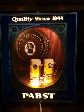 Vintage Pabst Blue Ribbon Pbr Beer Lighted Sign Mugs Barrel Shape