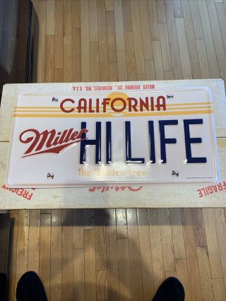 Vintage Miller High Life Beer California Large 23 " X11.  5 " Licenseplate Sign W/box