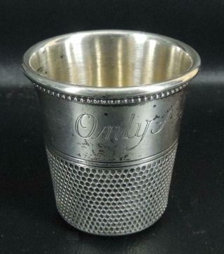 Sterling Silver Large “only A Thimble Full” Shot Glass 2 Oz.