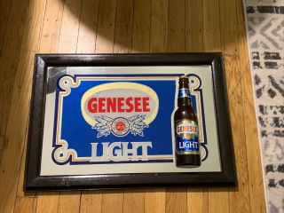 Vintage Genesee Light Beer Bar Sign Mirror Man Cave Genny Light Rare With Bottle