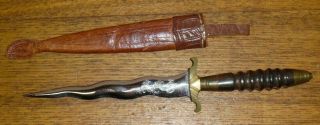 Vintage Wwii 1945 Philippines Wavy Victory Dagger W/ Leather Sheath - 9 5/8 "