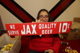 We Serve Jax Quality Beer 10c Bar Tavern Gas Oil 20 " Porcelain Metal Sign