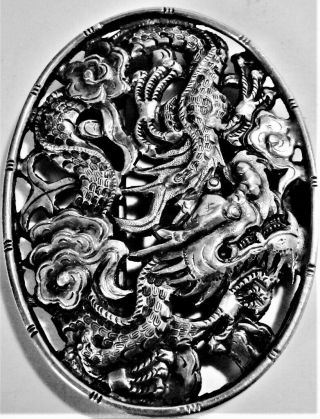 Antique Chinese Export Solid Silver Figural Dragon Belt Buckle Qing Period 1870