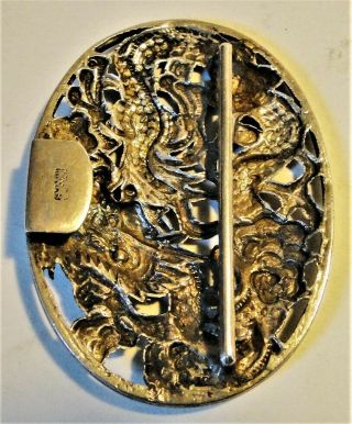 ANTIQUE CHINESE EXPORT SOLID SILVER FIGURAL DRAGON BELT BUCKLE QING PERIOD 1870 2
