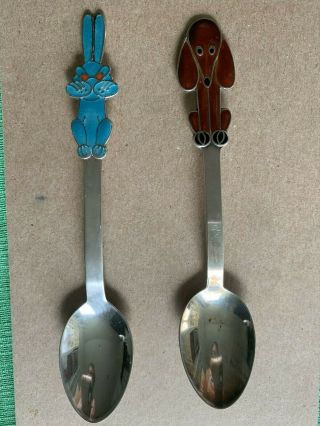 Vintage Russian Soviet 916 Silver Enamel Tea Spoon Set Of 2 (two) 55 Gr