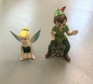 Vintage Peter Pan & Tinker Bell Figurines Walt Disney Japan Ceramic - Guc