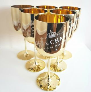 6x Moet And Chandon Gold Champagne Glasses Goblet Party Gift Pool Birthday