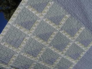 FINE VINTAGE SAWTOOTH SAILBOAT COUNTRY FARMHOUSE CUTTER BLUE OLIVE CREAM QUILT 3