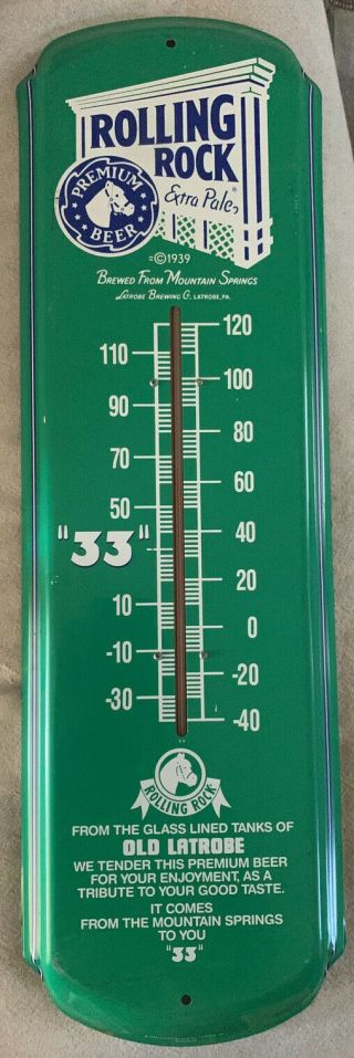 Vintage Rolling Rock Latrobe Brewing Co.  Thermometer Metal Sign Advertisement