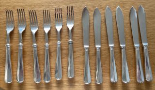 Mappin And Webb - Vintage Silver Plated - Rattail Set Of 6 Fish Knives & Forks