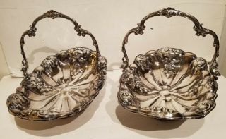 2 Antique Victorian Floral Repousse Brides Basket.  Silverplate.  Signed Ny.  Nr