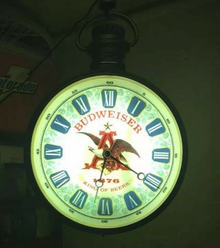 Vintage Budweiser 2 Side Rotating Pocket Watch Lighted Sign 3