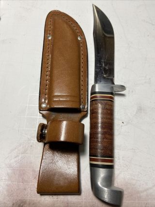 Western Usa 8 3/4 " 66 Leather Wrapped Fixed Blade Hunting Knife