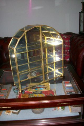 Vintage Brass And Glass Wall Curio Dispay Cabinet