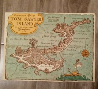 Vintage 1957 Disneyland Tom Sawyer Island Frontierland Map Fold Out