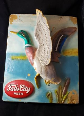 Vintage Falls City Beer Sign Mallard Duck Advertising