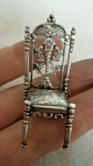Victorian 1898 William & Mary Style High Back Solid Silver Miniature Chair