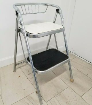 Vintage Mid - Century Modern Durham Chrome Metal Folding Chair Step Stool 1950 