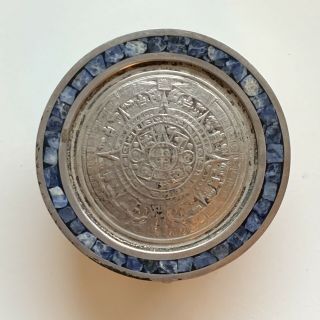 Vintage Sterling Silver Taxco Mexico Aztec Calendar Pill Trinket Box
