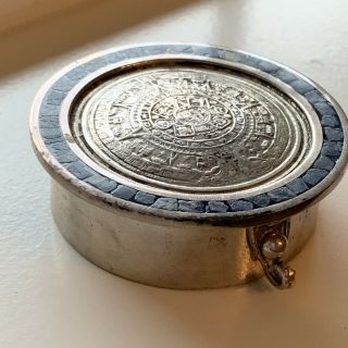 Vintage Sterling Silver Taxco Mexico Aztec Calendar Pill Trinket Box 2