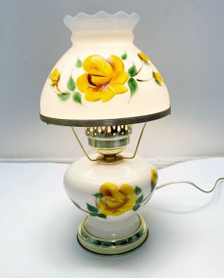 Vintage Parlor Hurricane Lamp Hand Painted Floral Gone With The Wind Milk Glass